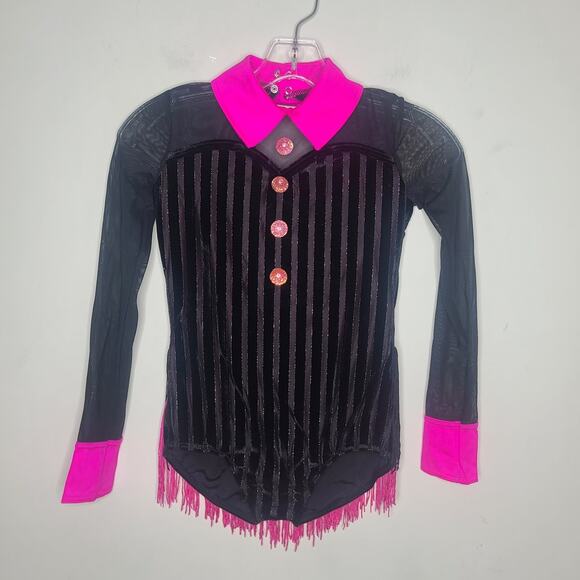 Weissman Dance pink and black velvet stripe shirt dress costume  MC medium child - Picture 1 of 6